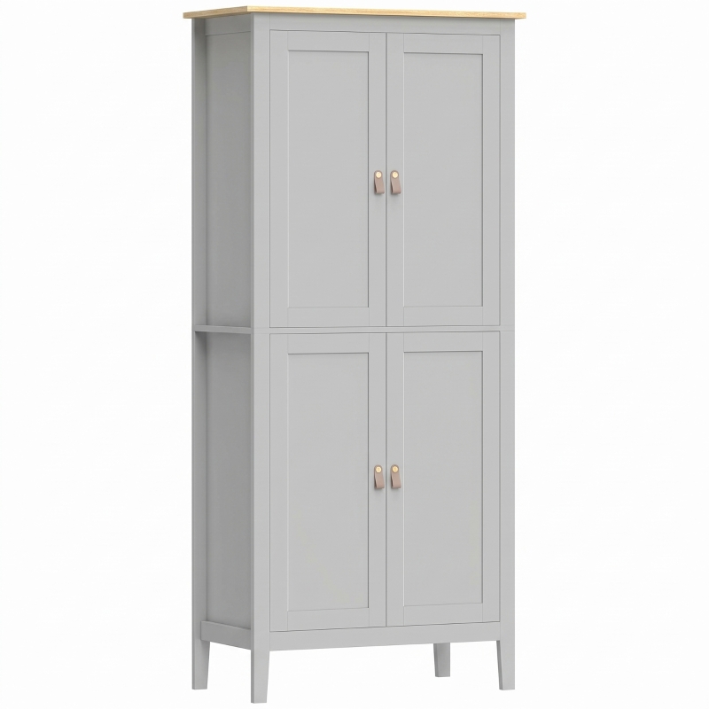 HOMCOM Tall Pantry Cupboard with Motion Sensor LED Light - Grey