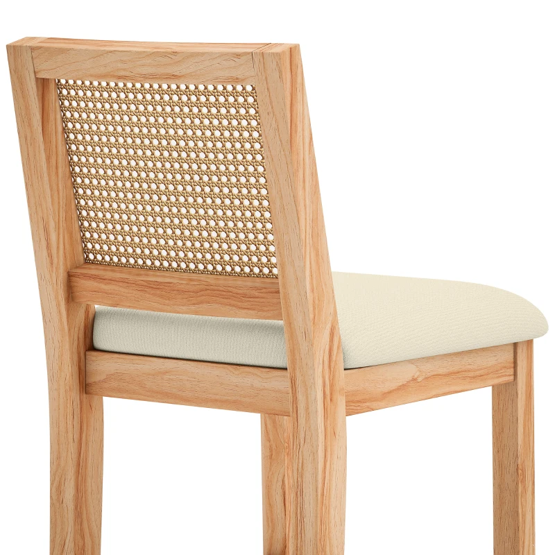 HOMCOM Conjunto de 2 Banquetas de Bar, Banquetas com Encosto Efeito Vime, Assento Estofado em Chenille Altura 66 cm, Creme