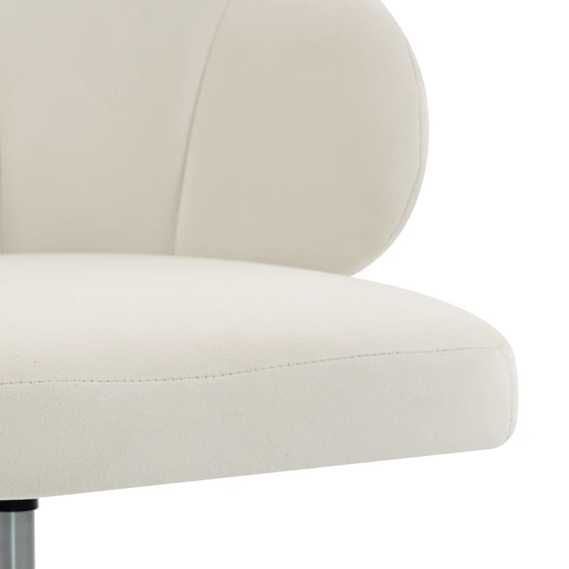 HOMCOM Chaise Bureau en Velours, Chaise Coiffeuse avec Dossier en Pétale, Hauteur Réglable, Fonction Bascule, Crème
