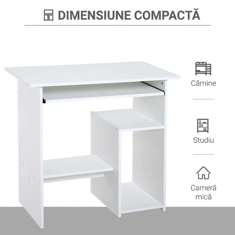 HomCom birou ergonomic, 80x45x75cm, PAL/metal, alb | AOSOM RO