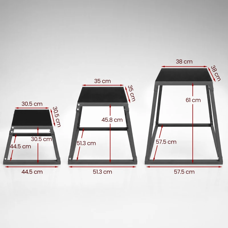 SPORTNOW Set 3 cutii pliometrice 30,5/45,8/61 cm, cutii plyo stivuibile din oțel până la 200 kg