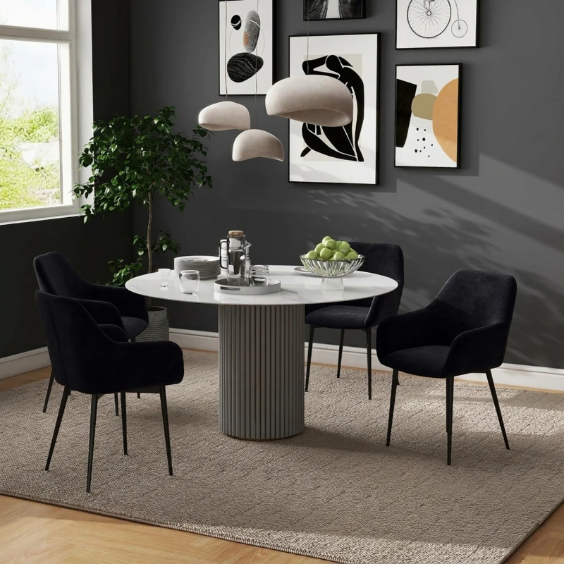 HOMCOM Set 2 Scaune Moderne pentru Sufragerie cu Brațe, Șezut Tapițat și Picioare din Oțel, 54x57x80 cm, Negru