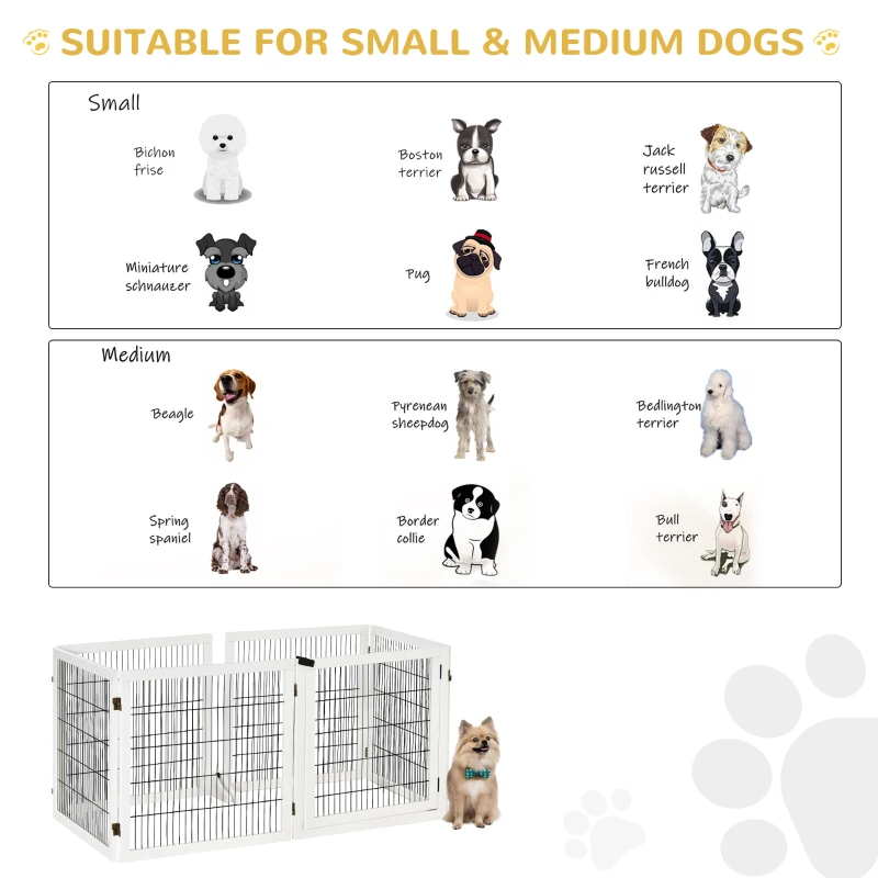 PawHut Wooden Pet Gate, Freestanding Dog Safety Barrier, w/ 2 Support Feet, White