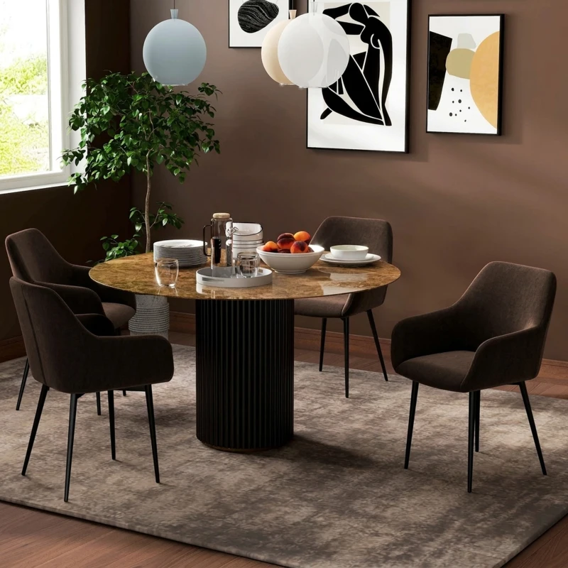 HOMCOM Set 2 Scaune de Dining Nordice Tapițate cu Brațe Curbate din Țesătură cu Efect de Catifea, 54x57x80 cm, Maro