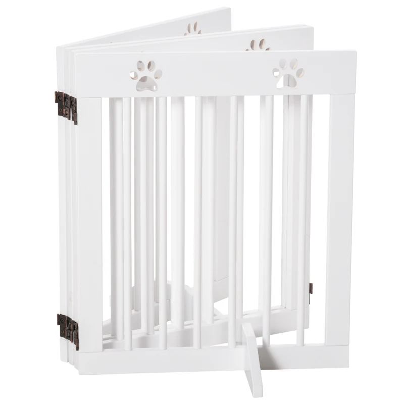 PawHut Cancellino per Cani taglia Piccola Pieghevole con Piedini Rimovibili, Cancelletto di Sicurezza in Legno di Pino, 204x30x61 cm, Bianco
