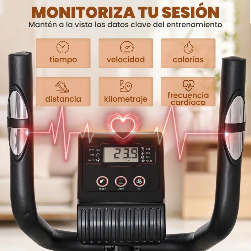 HOMCOM Bicicleta Elíptica con Resistencia Magnética Ajustable de 8 Niveles Bicicleta de Fitness con Sillín Regulable Pantalla LCD Pulsómetro y Soporte para Móvil para Casa Gimnasia 103x62x151 cm Negro