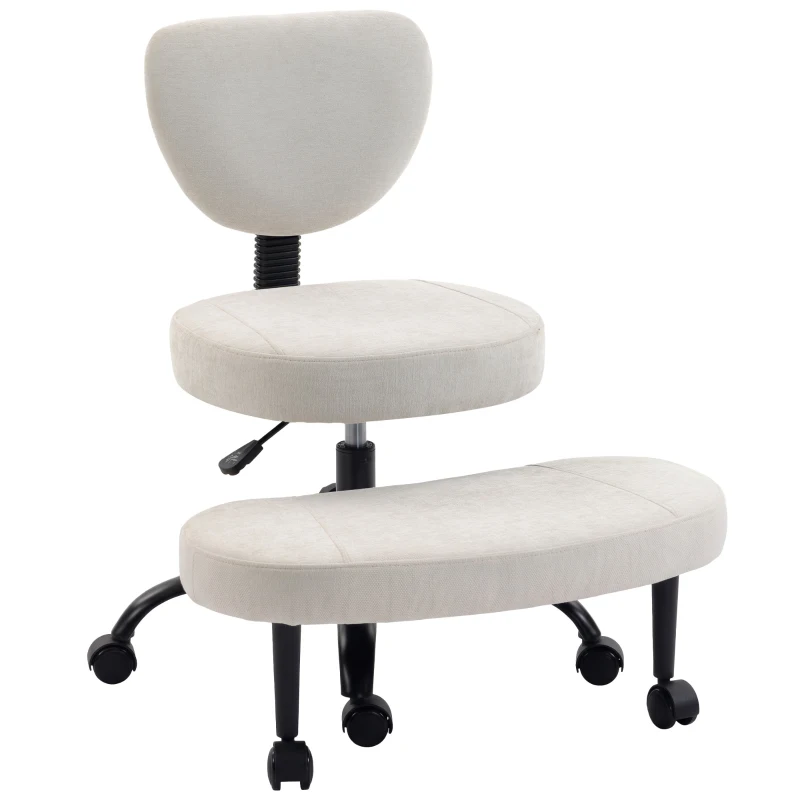 HOMCOM Scaun de birou ergonomic pentru picioare încrucișate rotativ 360° roți PU înălțime reglabilă pentru ADHD meditație crem