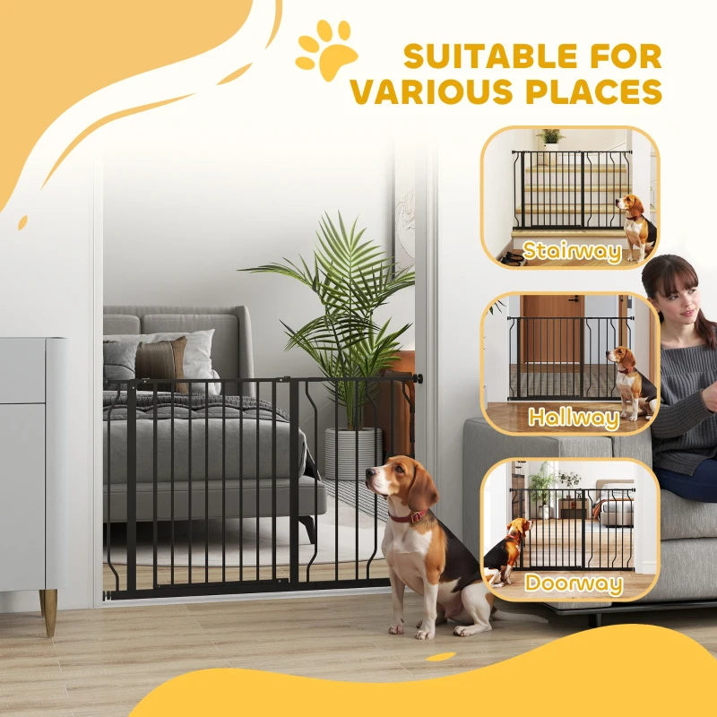 PawHut Wide Dog Safety Gate, with Door Pressure, for Doorways, Hallways, Staircases - Black