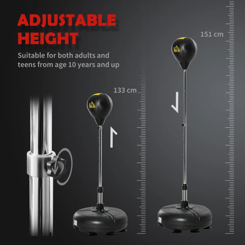 HOMCOM Punching Bag with Stand, 133-151cm Adjustable Height, for Teens, Gold Tone/Black