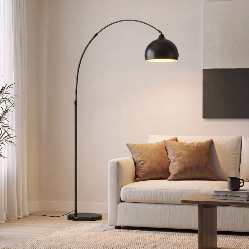 HOMCOM Candeeiro de Pé, Lâmpada de Sala Arco Ajustável, Base em Mármore, Estilo Vintage, 40W, E27, 100-115L x 35l x 170-180H cm, Preto