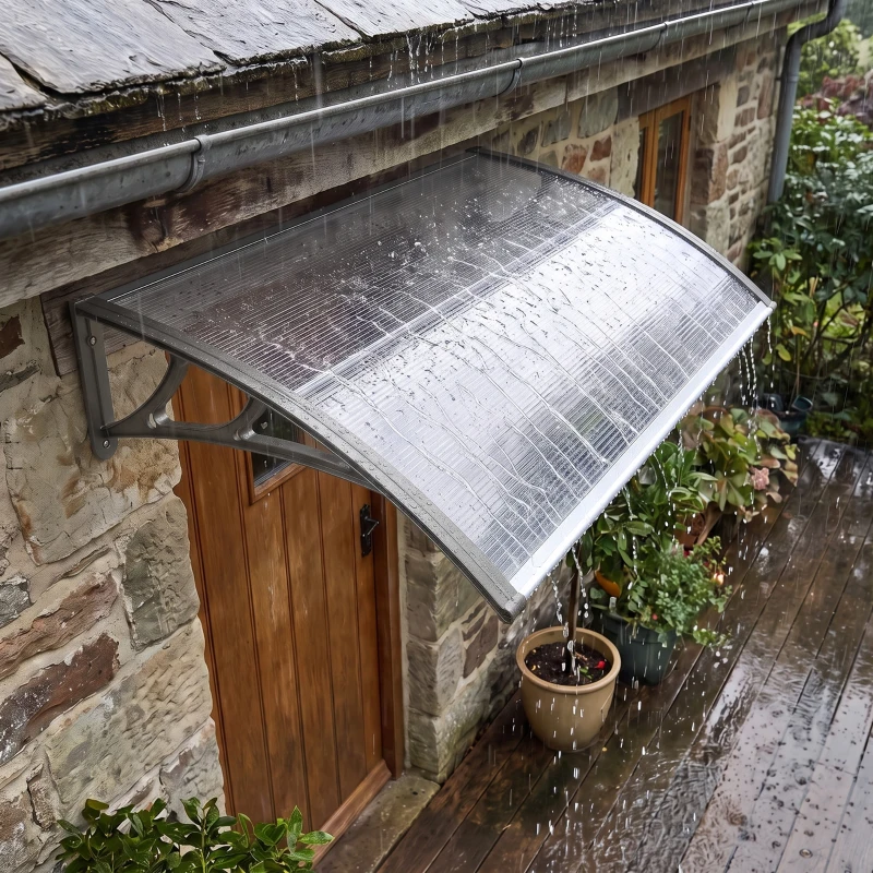 Outsunny Front Door Canopy, Outdoor Awning, Rain Shelter, 110 x 60cm, Grey