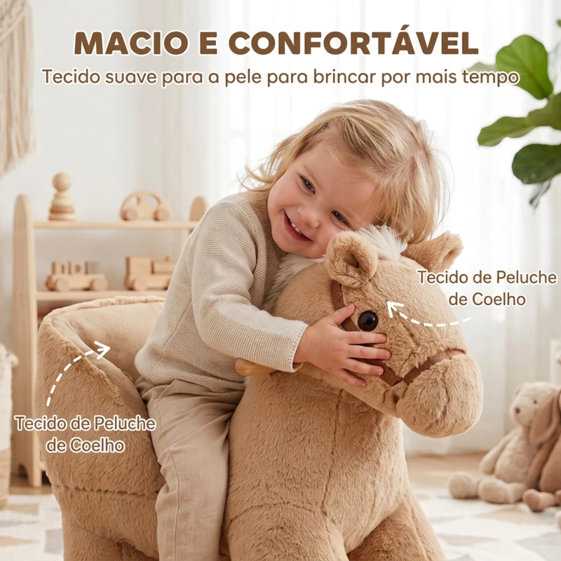 AIYAPLAY Cavalo de Baloiço para Bebé com Sons de Galope e Relinchos, Base de Madeira e Cinto de Segurança, 18-36 Meses, Castanho