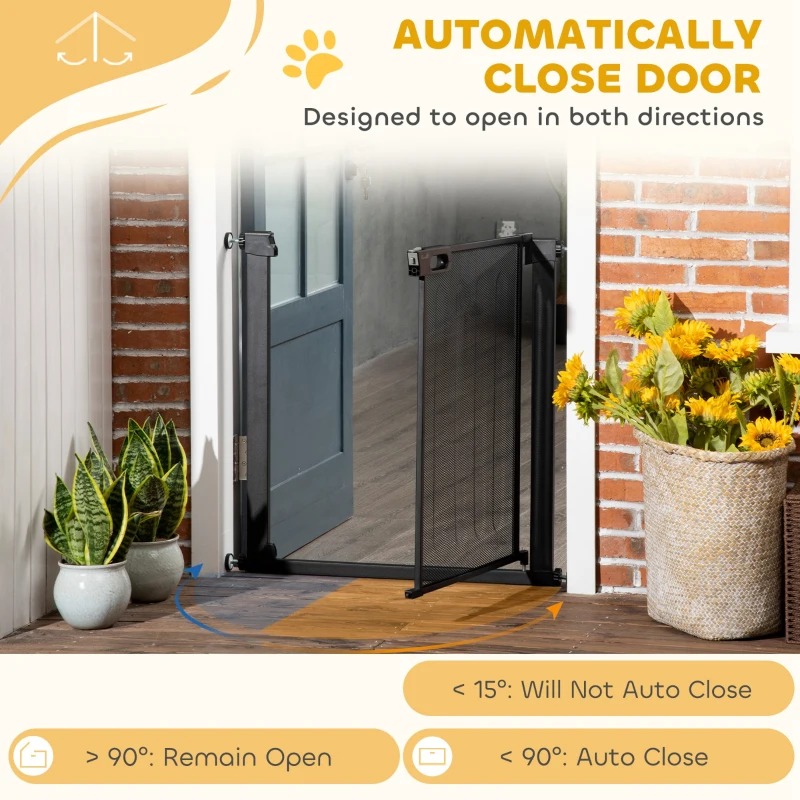 PawHut Dog Safety Gate, for Hallways, Staircases, Doors w/ Automatic Closing Door - Black