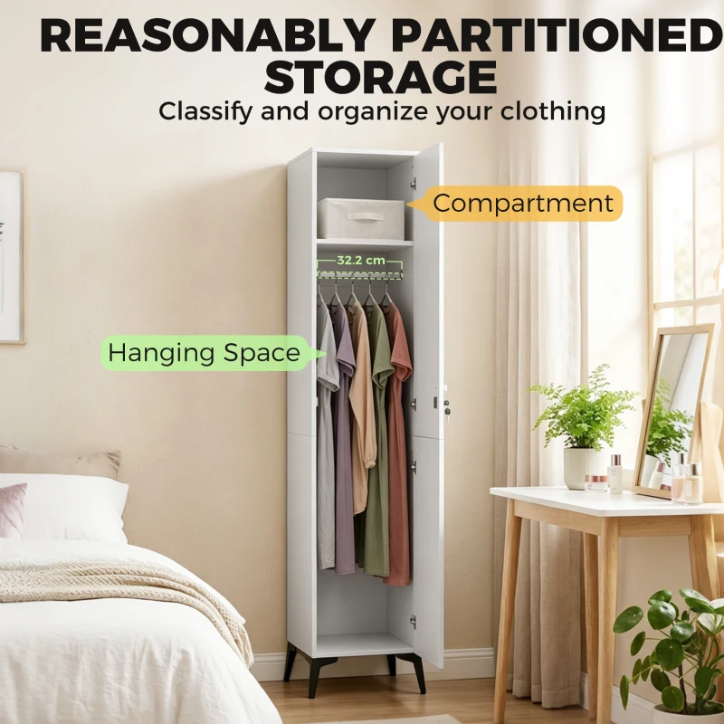 HOMCOM 1 Door Wardrobe with Hanging Rod and Storage Shelf 36 cm Wide Freestanding Clothes Storage Cupboard White