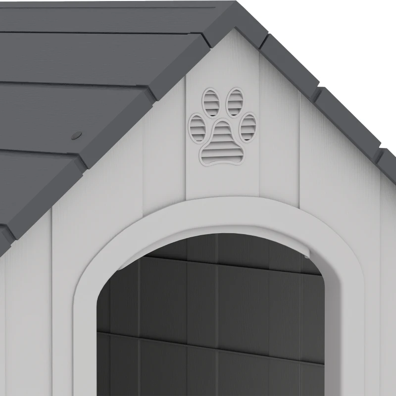 PawHut Niche pour chien extérieur, maison chien en polypropylène imperméable ventilé plancher surélevé 76x66x77cm gris clair