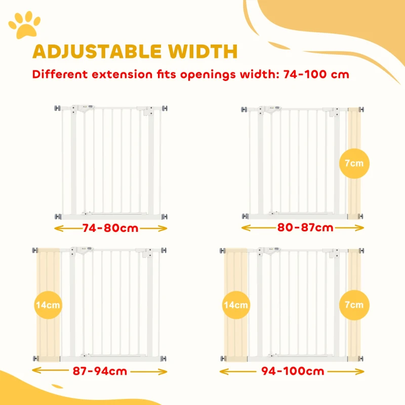 PawHut Adjustable Safety Gate w/ Two Extensions, Four Adjustable Screws, White