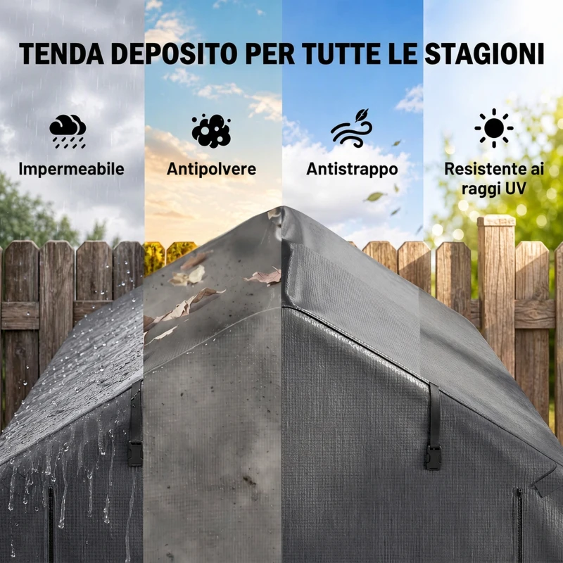 Outsunny Tenda Garage con Ingresso Avvolgibile, Corde e Picchetti, in Metallo Zincato e PE, 220x157x165 cm, Grigio Scuro