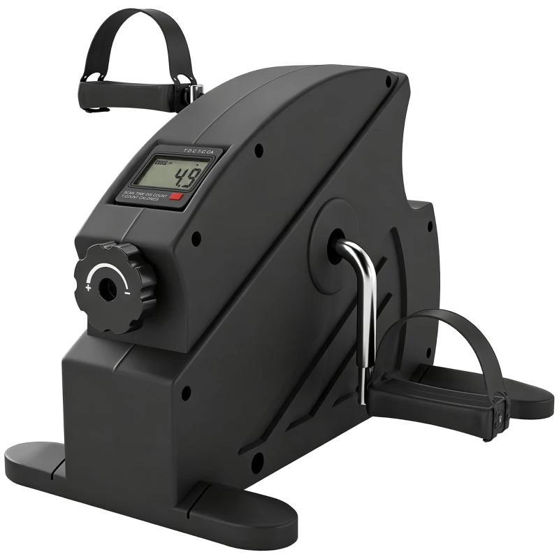 SPORTNOW Mini Heimtrainer Pedaltrainer mit stufenlosem Widerstand LCD-Display 4-fach verstellbaren Pedalriemen Griff