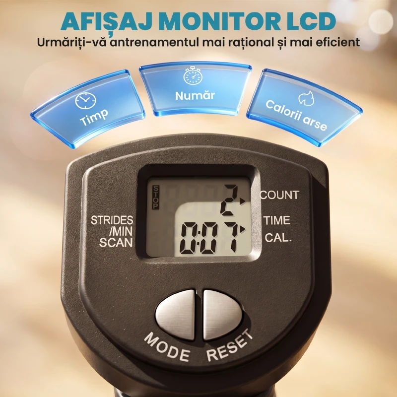 HOMCOM Stepper cu Monitor LCD, Maner Reglabil și Elastice, din Oțel și ABS, Alb și Gri