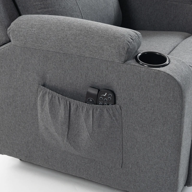 HOMCOM Riser Recliner Chair with Massage and Heat, Linen Electric Lift Armchair for Elderly with Spring Cushion, Dark Grey