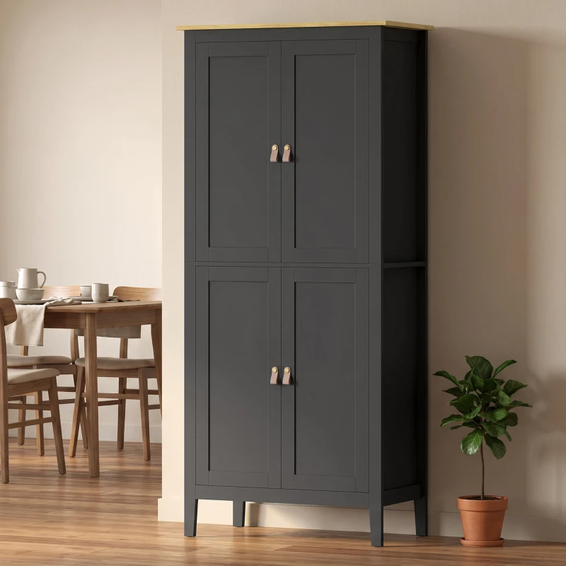 HOMCOM Bufet de bucătărie, mobilier de depozitare înalt cu LED reglabil și senzor de mișcare, 80 x 40 x 176,5 cm, negru