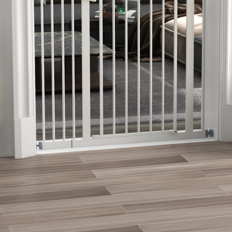 PawHut Barrera de Seguridad para Perros 74-94 cm con Extensión Montaje a Presión Doble Bloqueo para Puerta Escalera Blanco