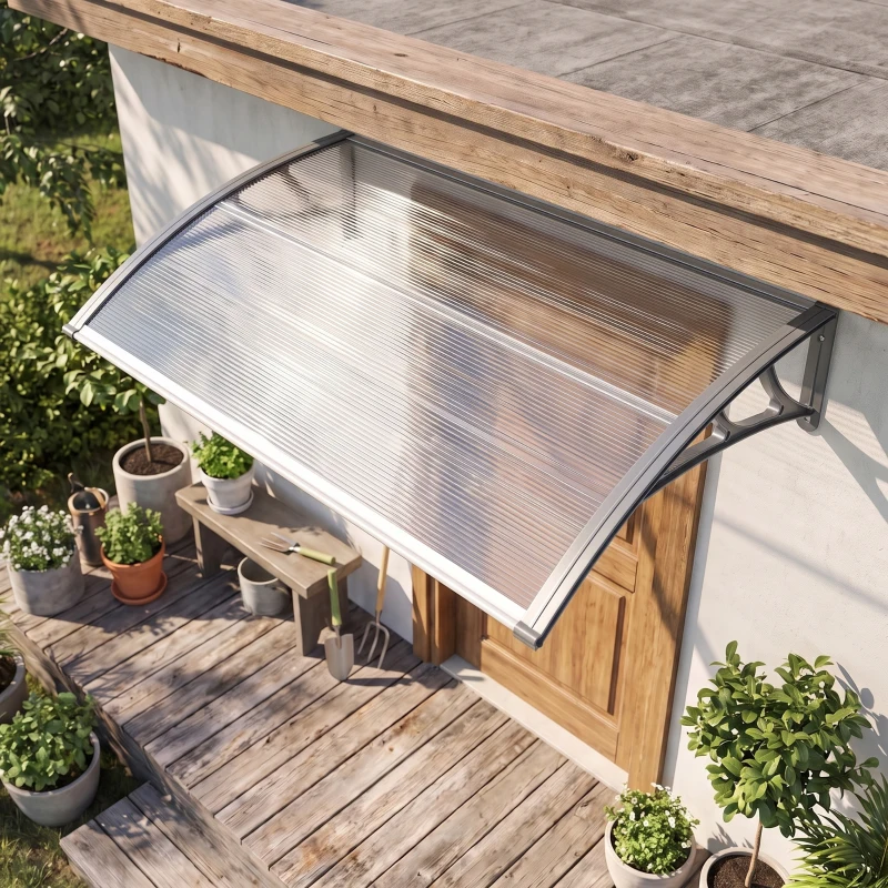 Outsunny Front Door Canopy, Outdoor Awning, Rain Shelter, 110 x 60cm, Grey