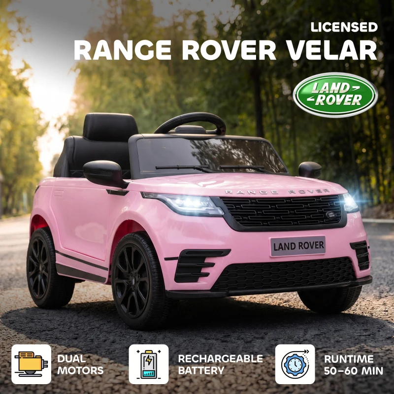 AIYAPLAY Range Rover Velar Licensed 12V Electric Car for Kids with Remote, 4-Wheel Suspension, Slow Start for 2-4 Years, Pink