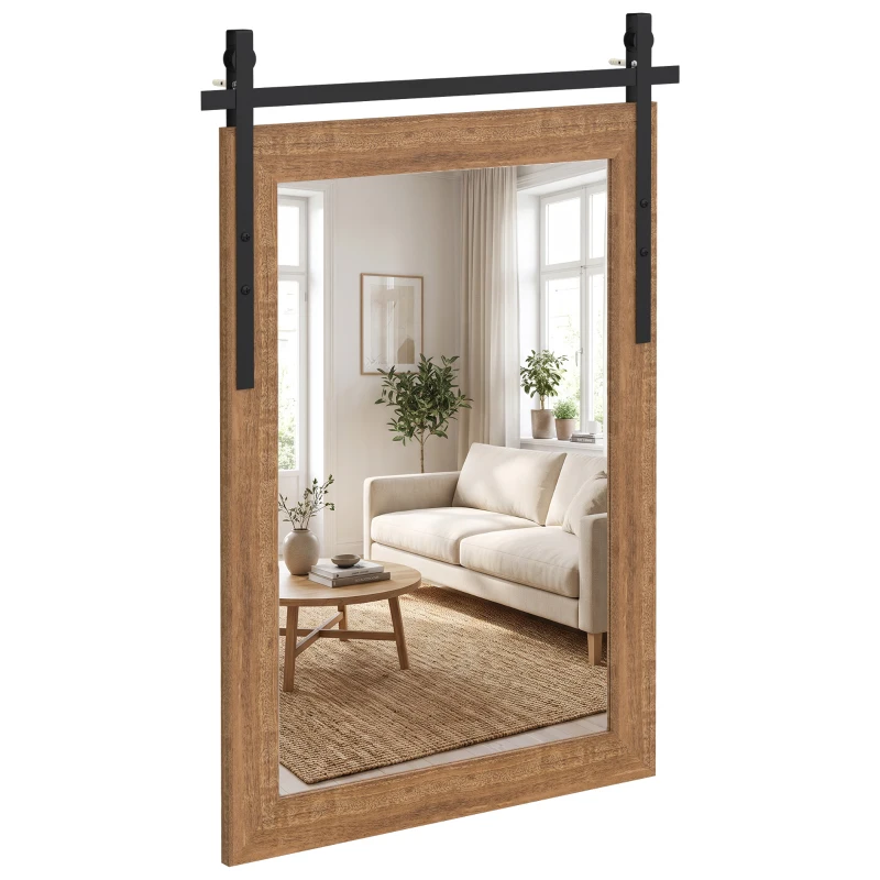 HOMCOM Espejo de pared rectangular decorativo para salón Espejo colgante 86,5 x 61 cm Marrón claro