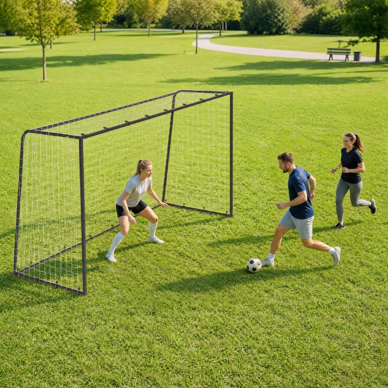 SPORTNOW Football Goal, 10 x 6.5ft Football Net with Ground Stakes and Metal Frame, Training Equipment for Indoor Outdoor Play