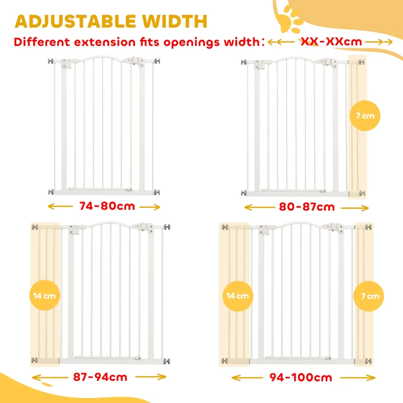 PawHut Pressure Fit Dog Stair Gate No Drilling Safety Gate Auto Close for Doorways, Hallways, 74-100cm Adjustable, 94cm Tall, White