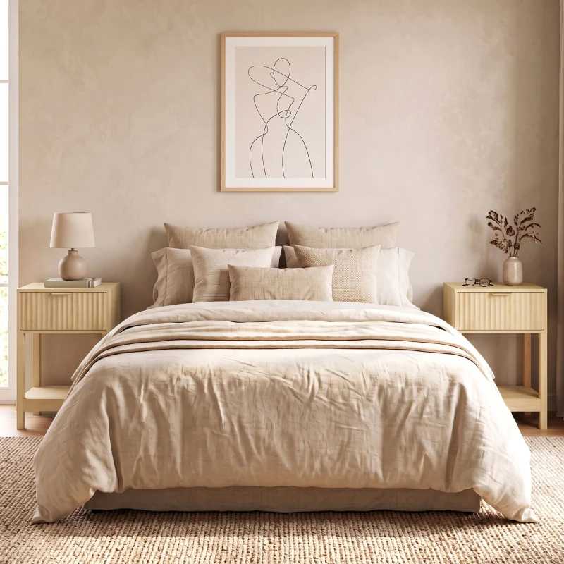 HOMCOM Set de 2 Noptiere, Măsuțe Laterale cu Sertar, Fațadă Canelată și Etajeră Deschisă, 40 x 30 x 60 cm, Stejar
