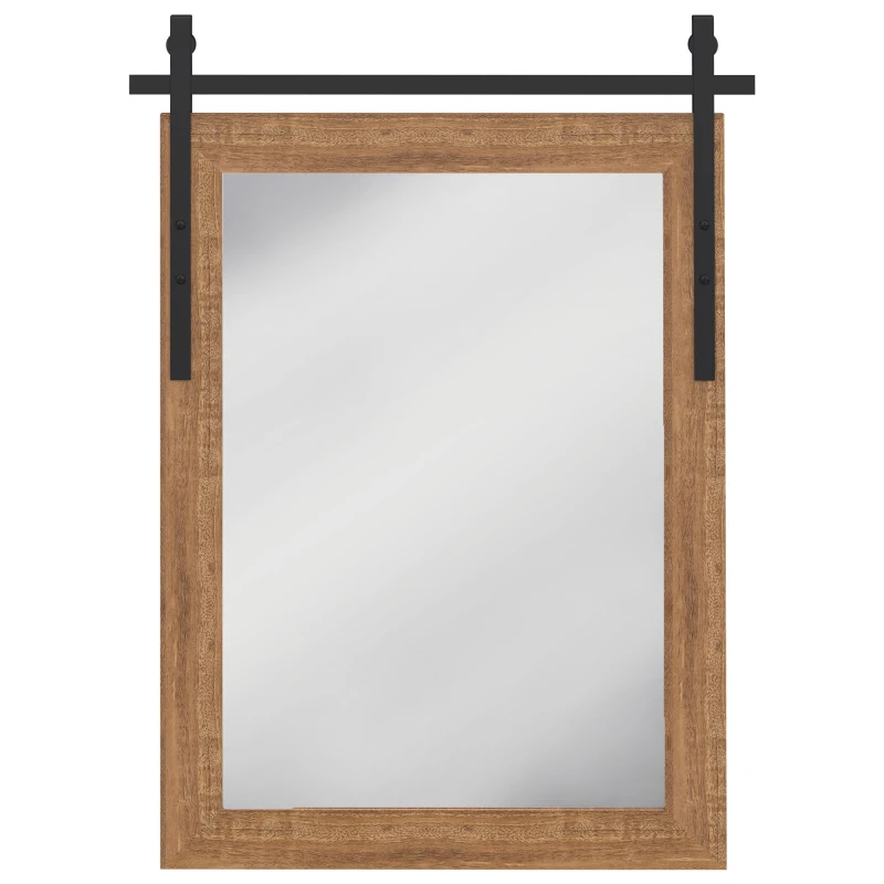 HOMCOM Oglindă de perete dreptunghiulară decorativă pentru living Oglindă agățată 86,5 x 61 cm Maro deschis