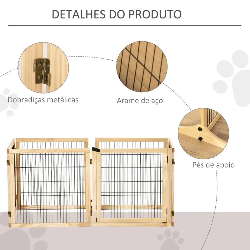 PawHut Barreira de Segurança para Cães de Madeira Dobrável para Cães Pequenos e Médios com 6 Painéis 432x36x70 cm Madeira
