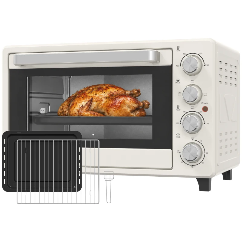 HOMCOM Tischbackofen Elektro 32 L 1600 W mit 3 Heizarten Timer einstellbare Temperatur 52,2x38,1x33,5 cm Creme