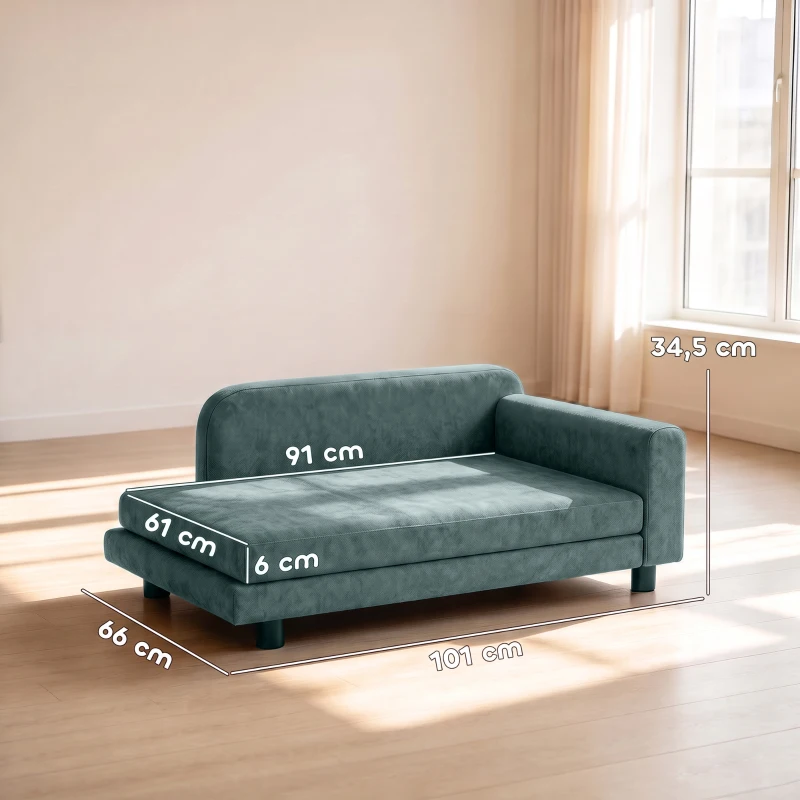 PawHut Sofá para Perro Cama para Perro Cojín Desenfundable Lavable Respaldo Alto Brazos Terciopelo 101x66x34,5cm Gris