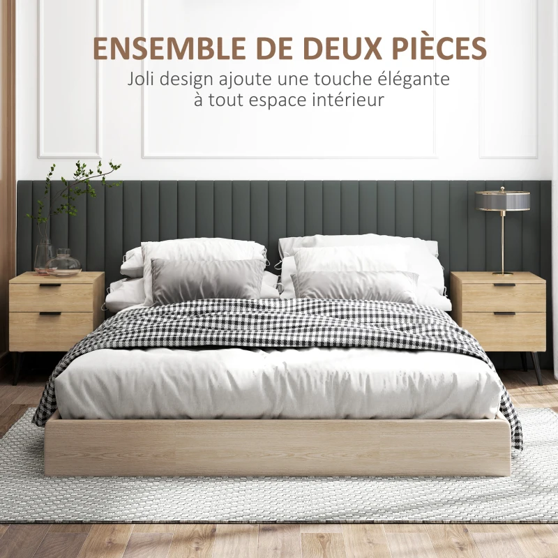 HOMCOM Lot de 2 tables de chevet table de nuit style nordique moderne avec tiroir à deux niveaux 40 x 40 x 50 cm chêne