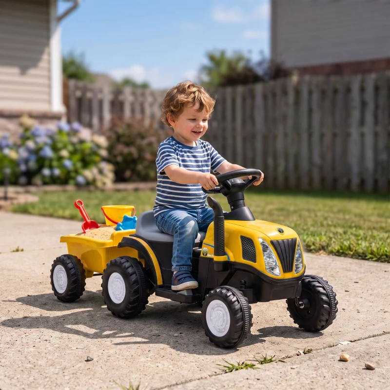AIYAPLAY Tractor Eléctrico para Niños con Remolque Desmontable 6V Luces Música Claxon Pedal Niños 1-3 Años 2,5 km/h Amarillo
