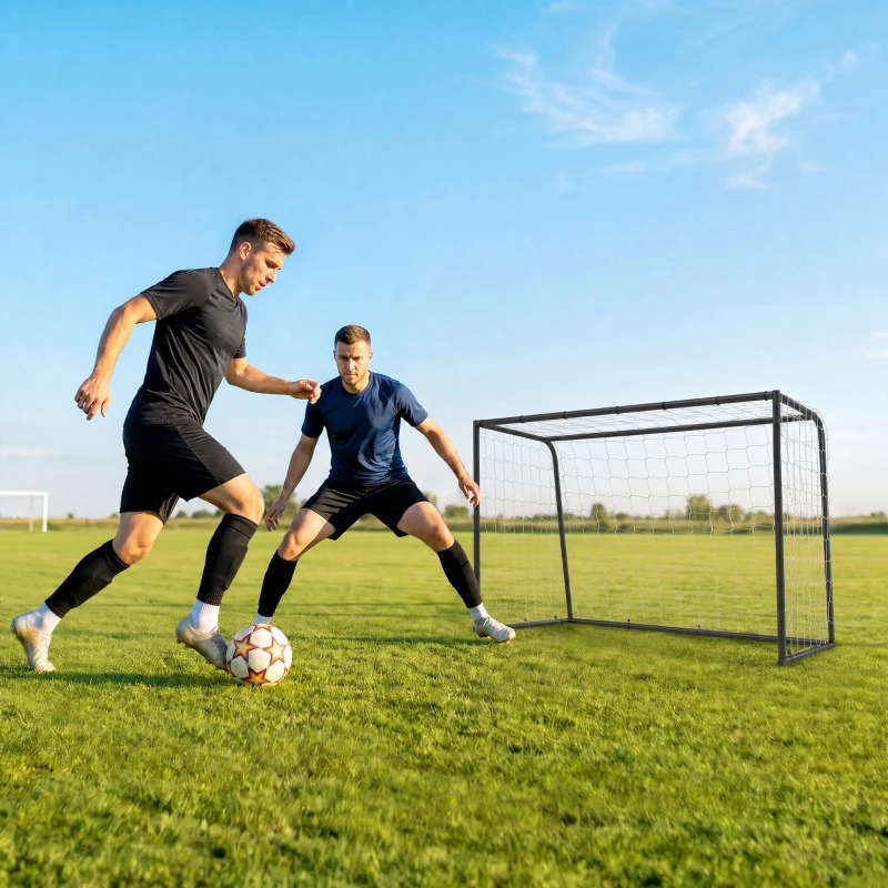 SPORTNOW Football Goal, 6 x 4ft Football Net with Ground Stakes and Metal Frame, Training Equipment for Indoor Outdoor Play