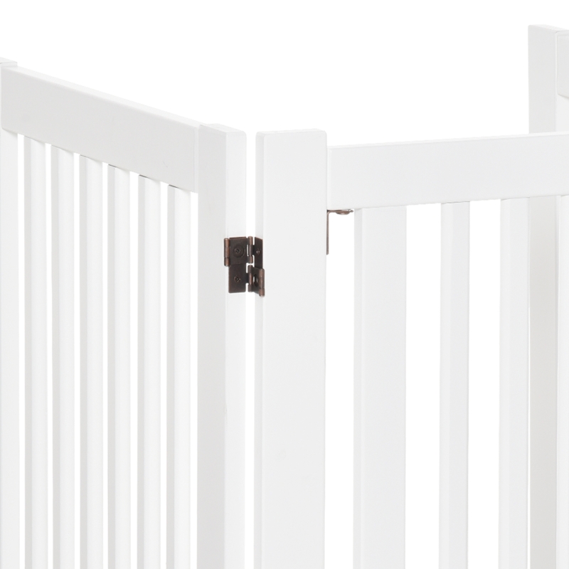 PawHut Barreira para Cães de Madeira Barreira para Animais de Estimação Dobrável de 3 Painéis com 1 Porta e Pés de Apoio 155x35,5x76 cm Branco