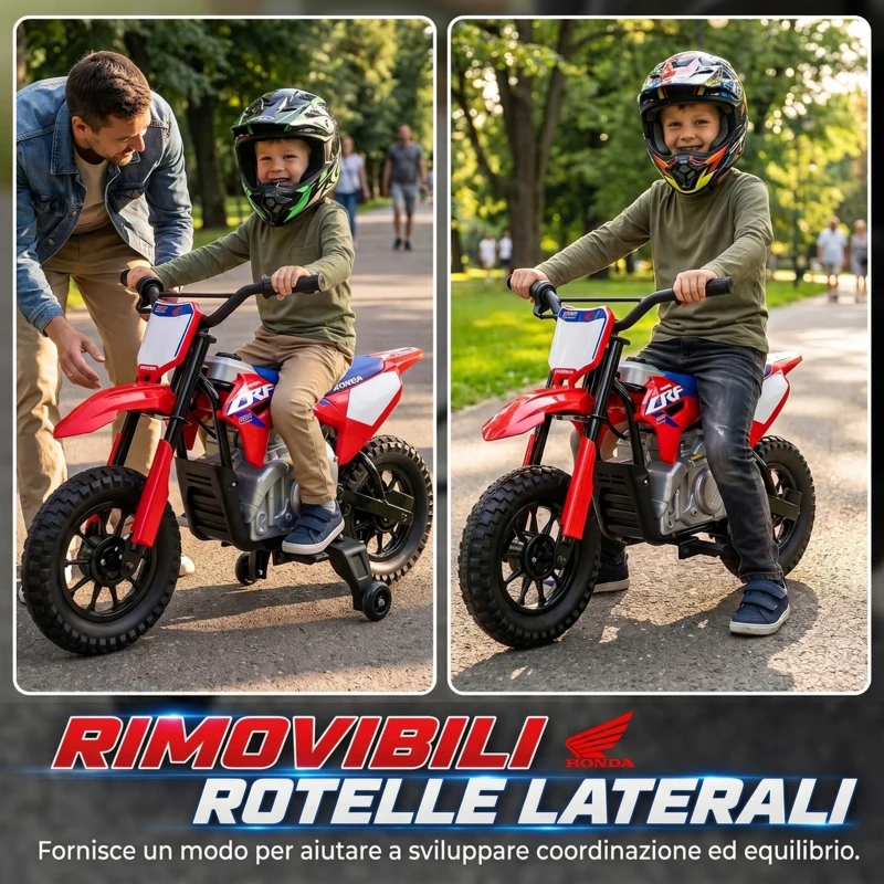 AIYAPLAY Moto Elettrica per Bambini 3+ Anni Licenza Honda CRF 450R, 12V Batteria al Litio, con Sospensioni, Rosso
