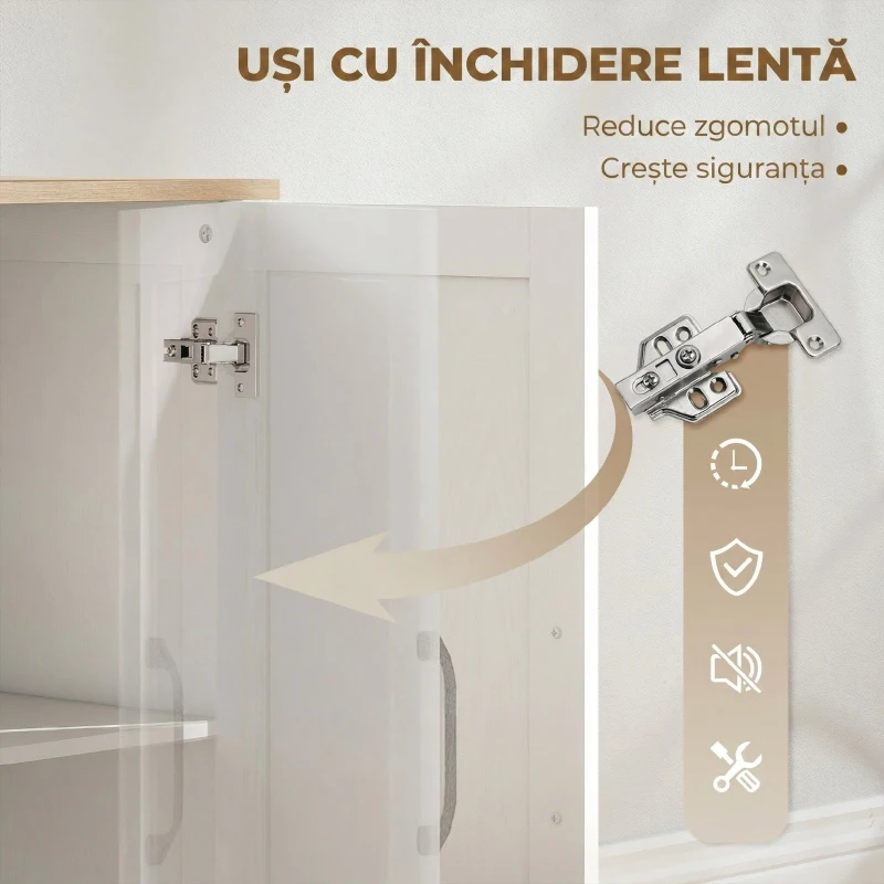 HOMCOM Bufet de bucătărie cu 3 sertare și 2 uși, închidere amortizată, pentru dining, hol și living, 110x35x80,4 cm, alb