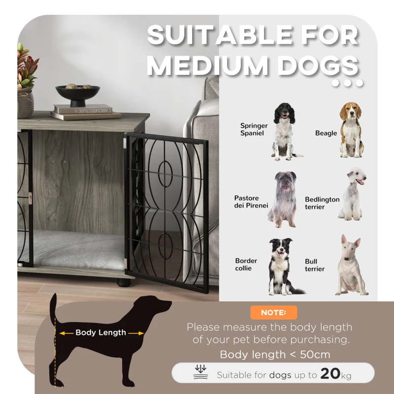 Indoor Dog Crate Furniture End Table w/ Plush Washable Cushion, Lockable Door, for Medium Dogs