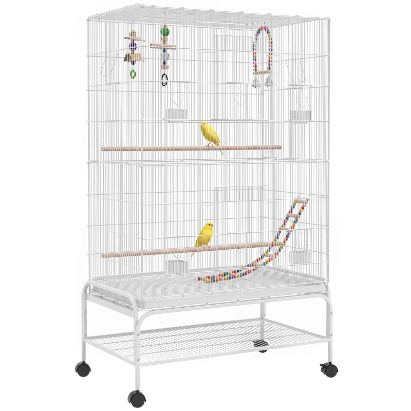 PawHut Vogelkäfig inklusive Sitzstangen, Vogelspielzeug, herausnehmbare Bodenwanne, Weiß