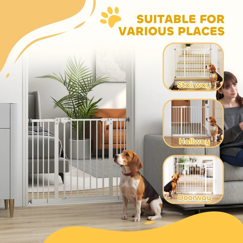 PawHut Metal 74-100cm Wide Adjustable Dog Gate Black
