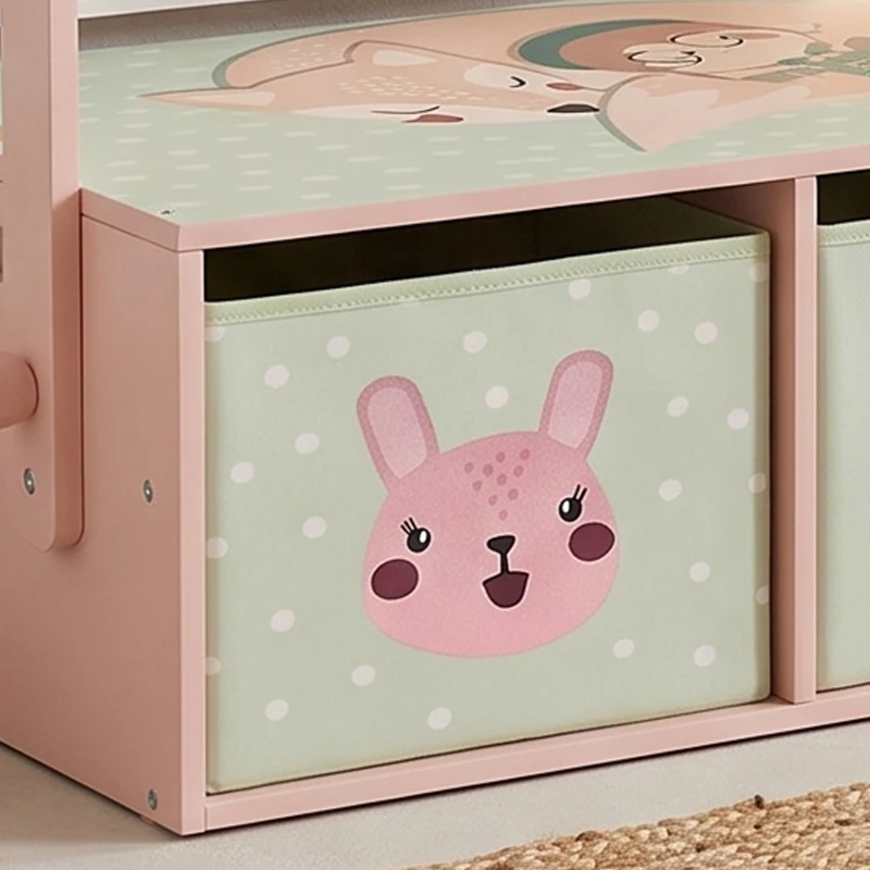 AIYAPLAY 3 em 1 Banco Porta-Brinquedos para Crianças, Convertível em Mesa e Cadeira com 2 Caixas, Estampa Raposinha, Rosa