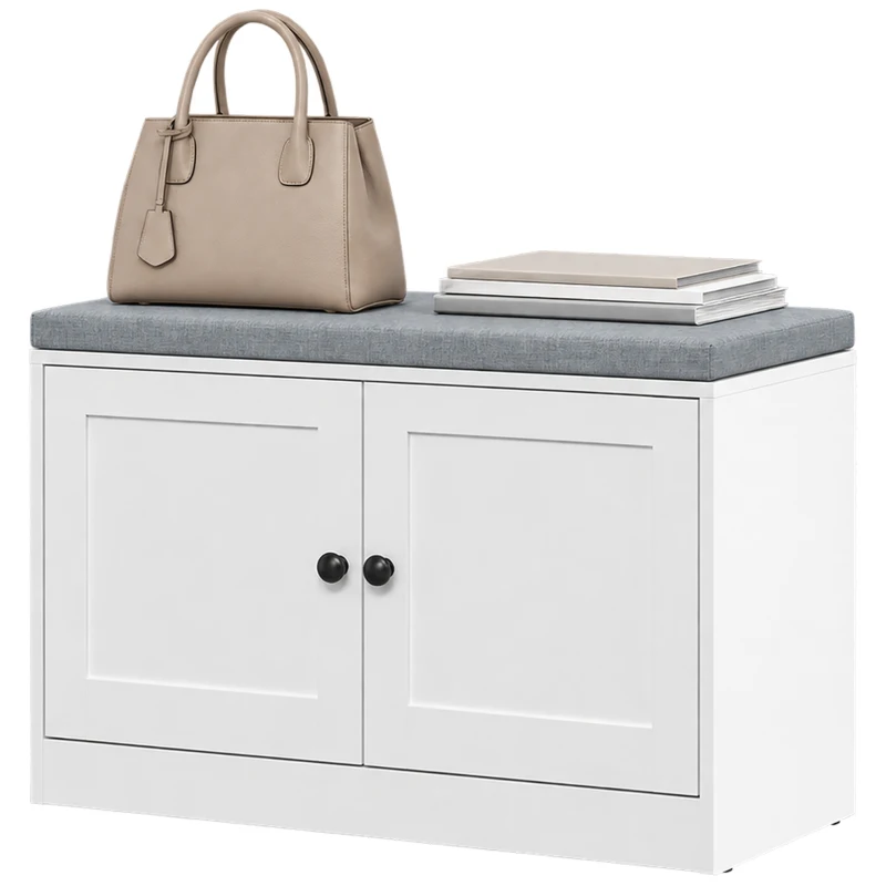 HOMCOM Banco Sapateira com Almofada Acolchoada, 80x35.5x52.5 cm, Branco