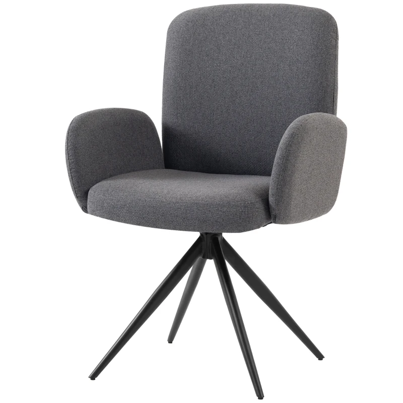 HOMCOM Swivel Accent Chair, Upholstered Linen-Look Armchair with Curved Backrest, Wrapped Armrests for Living Room, Grey