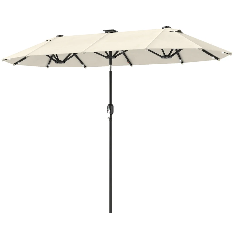 Outsunny Umbrelă Dublă cu Lumini LED și Manivelă, din Poliester și Oțel, 2.92x1.5x2.2 m, Bej