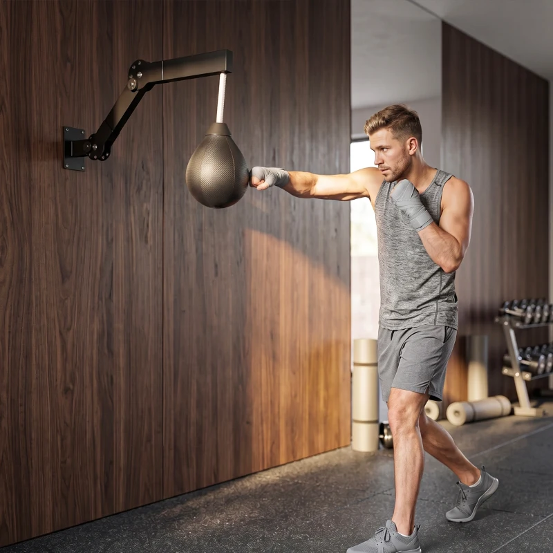 SPORTNOW Wall Mount Speed Bag, Height Adjustable Boxing Speed Bag with Manual Air Pump and Wrenches, Home Gym Workout Equipment